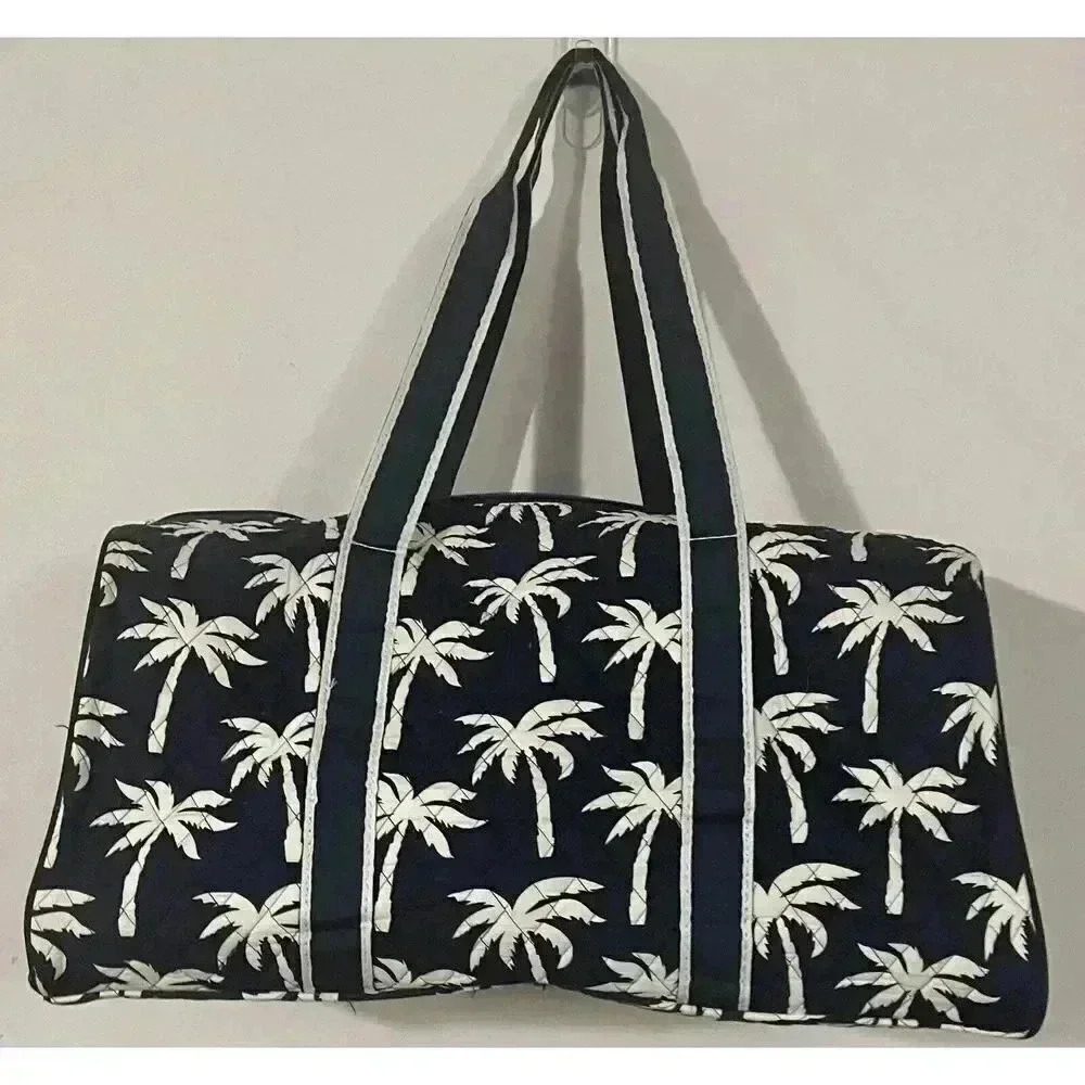 NGIL Quilted Palm Tree‎ Travel Duffel Bag Blue White 21” L x 10 1/4” H x 10” W